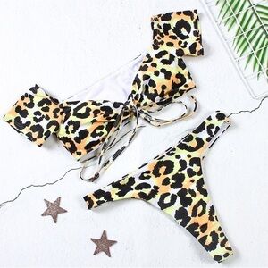 Amiliashp Leopard Print Thong Bikini Set Size Medium